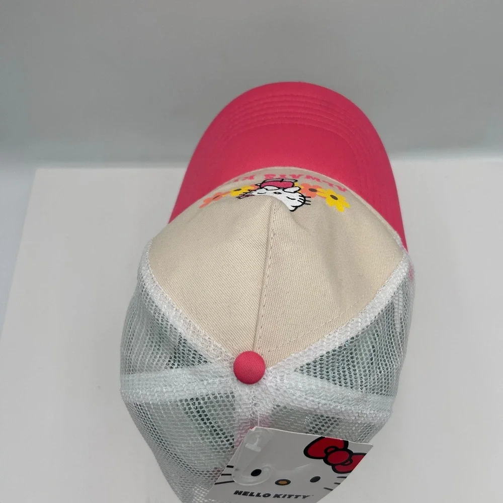 Hello Kitty Sanrio Always Kind Trucker Hat Pink Cream Mesh Snapback Cap NWT - Picture 12 of 14